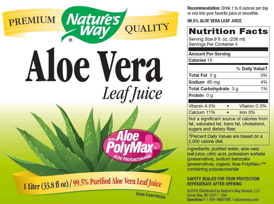 Natures Way Aloe Vera Leaf Juice 338 Fl Oz 1 Liter 9055