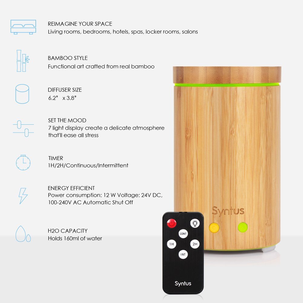 SNTUS, Real Bamboo Essential Oil Ultrasonic Aromatherapy Diffuser with