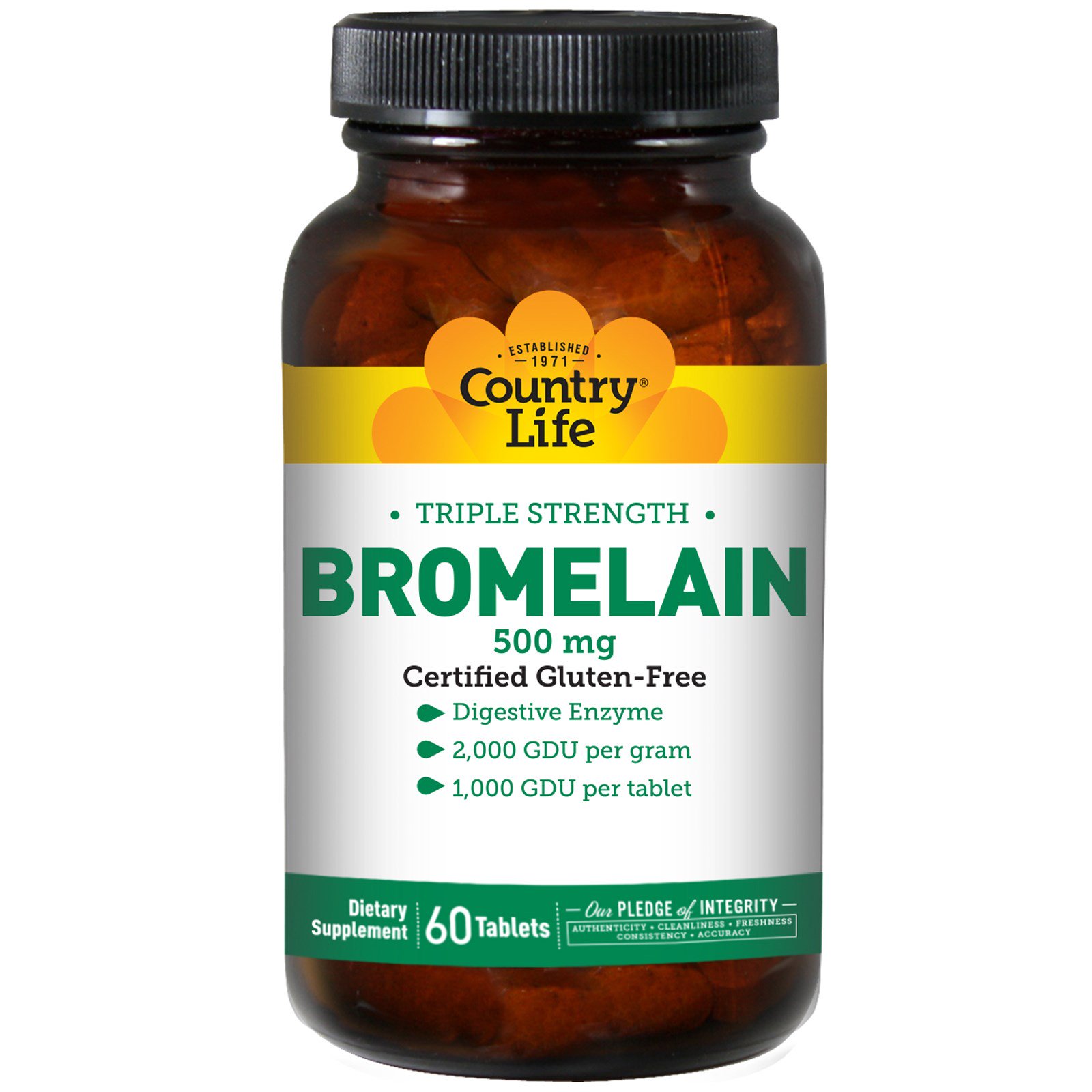 Country Life, Bromelain, Triple Strength, 500 mg - 60 Tablets